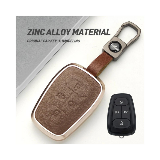 Tata Harrier/Safari/Altroz New Key Exclusive Aluminium Alloy Leather Keycase with Holder & Rope Chain