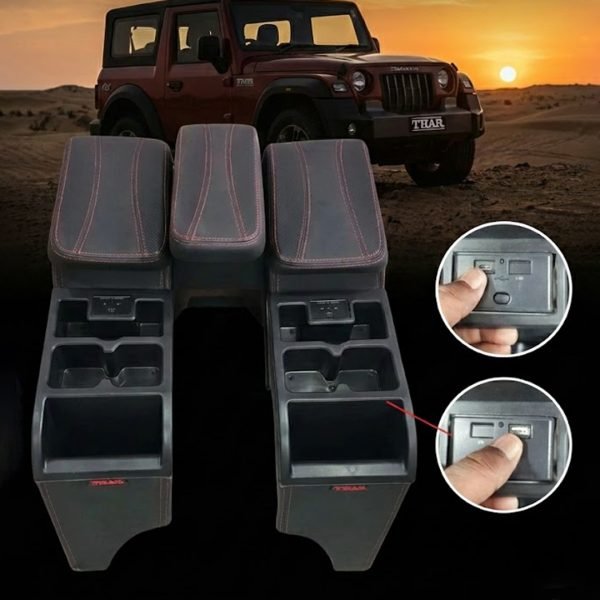 Armrest Console with USB and C Type Charging Ports for Mahindra Thar 2020+