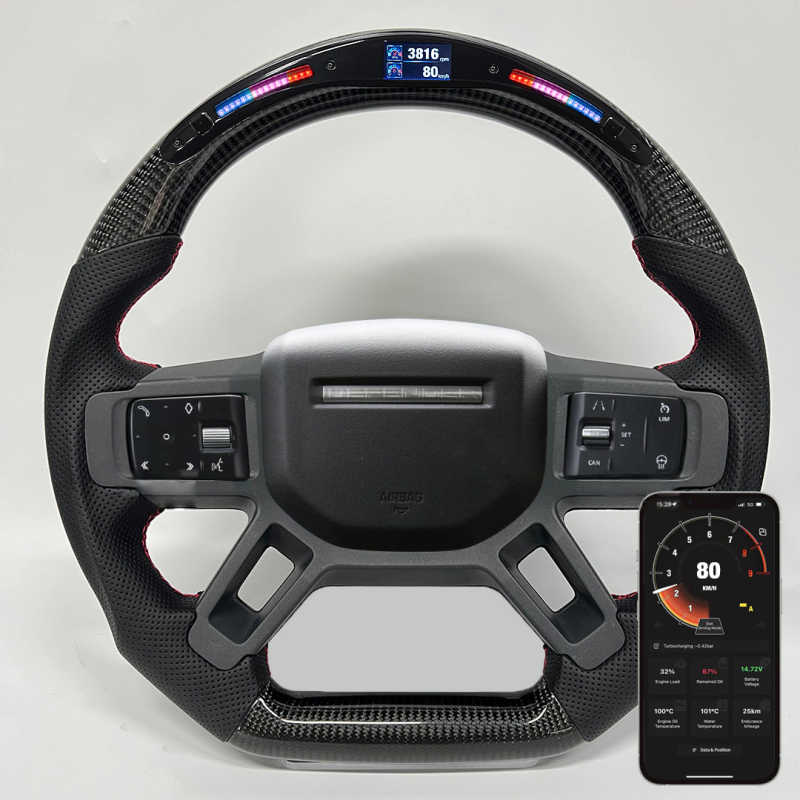 Carbon Fiber Steering Wheel with intelligent LED shift lights for Defender 90 110 L663 2020 Onwards
