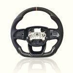 “Carbon Fiber Style Steering Wheel for Scorpio N, Thar ROXX, and XUV 700 – Red Center Marker and Grip Inserts”