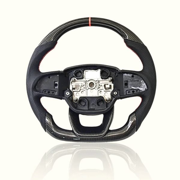 “Carbon Fiber Style Steering Wheel for Scorpio N, Thar ROXX, and XUV 700 – Red Center Marker and Grip Inserts”