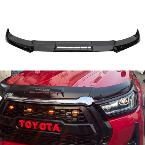 bonnet hood bug visor for toyota hilux installed on red Hilux